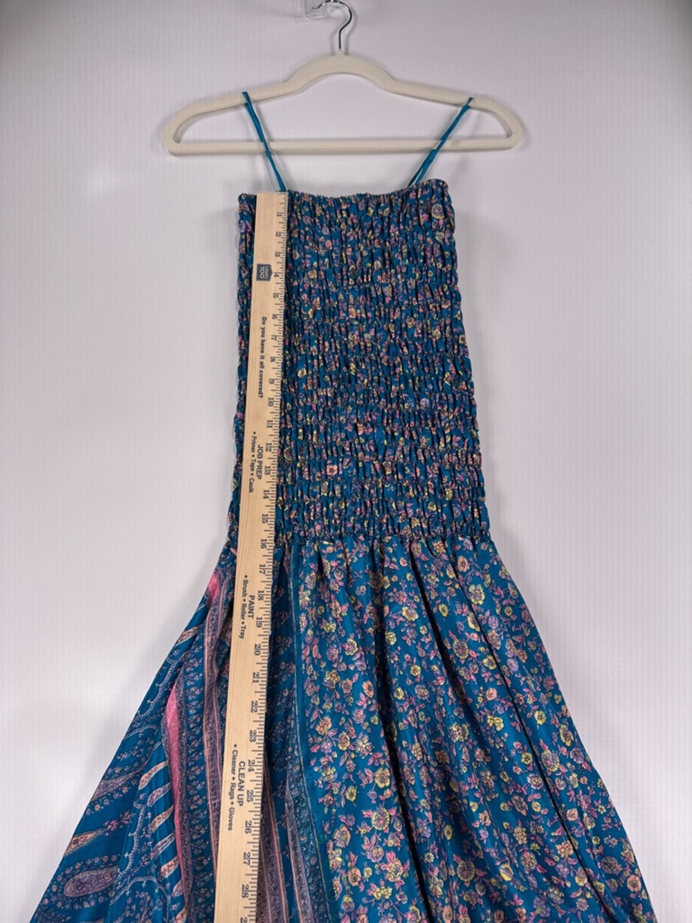 Fairycore Boho Smocked Tiered Maxi Dress Mixed Floral Silk Teal OS - Picture 12 of 12